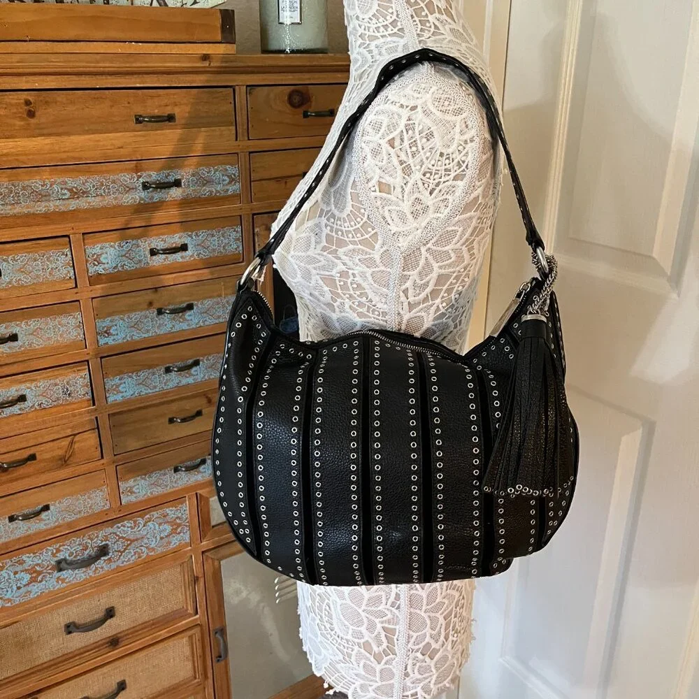 Michael Kors - Brooklyn Grommet Handbag Black Leather/ Silver Accents - NWT